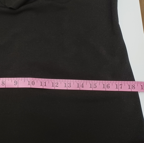 SHE + SKY Solid Black Scalloped Hem Dress Bell Sleeve Office Party Mod Retro M - Picture 12 of 12